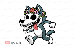 Cartoon wolf wearing flower crown running animal Product Image 1