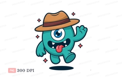 Blue monster wearing hat one-eyed tongue Product Image 1