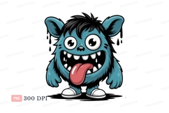 Blue furry monster with big eyes and tongue cartoon Product Image 1