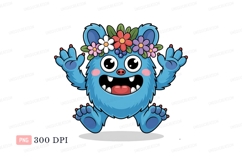 Fluffy blue monster wearing flower crown image Product Image 1