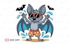 Happy bat wearing sunglasses and swimming shorts cartoon Product Image 1