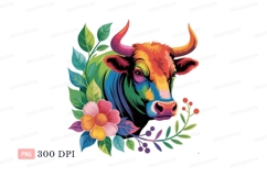 Colorful bull surrounded by foliage flower berries Product Image 1
