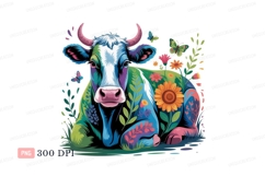 Colorful cow with flowers and butterflies nature Product Image 1