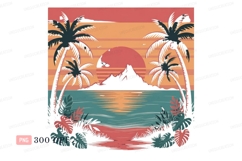 Tropical sunset ocean mountain palm trees image Product Image 1