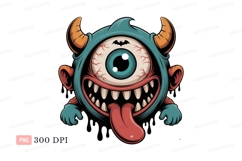 Blue cyclops monster with horns and tongue orange Product Image 1
