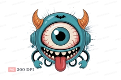 Blue cyclops monster with horns and tongue orange Product Image 1
