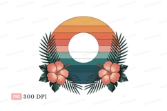 Sunset hibiscus palm frame leaves tropical Product Image 1