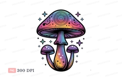 Psychedelic mushroom cluster with celestial stars fantasy Product Image 1