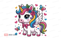 Whimsical unicorn with rainbow mane and wings butterfly Product Image 1