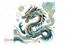 Blue dragon with golden accents and bubbles mythological Product Image 1