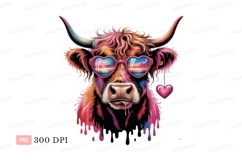 Colorful cow wearing heart sunglasses dripping Product Image 1