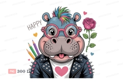 Hippopotamus wearing glasses and leather jacket rose Product Image 1