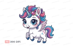 Cute winged unicorn with colorful mane and horn pegasus Product Image 1