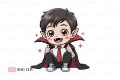 Cute vampire boy with red eyes and fangs cartoon Product Image 1