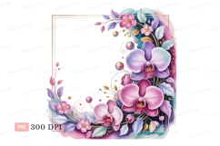 Pink purple orchids floral frame mockup gold Product Image 1