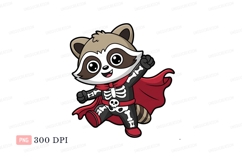 Cartoon raccoon skeleton costume red cape image Product Image 1