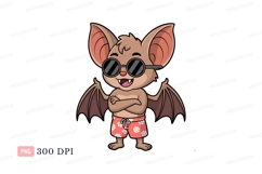 Cool bat wearing sunglasses and shorts cartoon cute Product Image 1