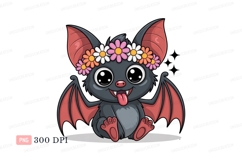 Cute bat wearing flower crown pink Product Image 1