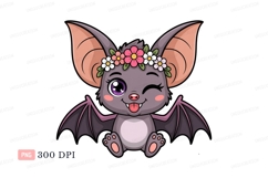Cute bat wearing flower crown winking animal Product Image 1