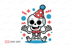 Skeleton wearing party hat and bowtie celebration Product Image 1