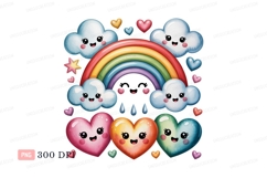 Cute rainbow hearts and clouds kawaii Product Image 1