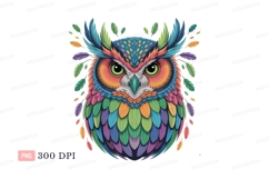 Colorful owl with green eyes and feathers bird Product Image 1