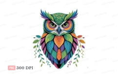 Colorful owl with leaf feathers leaves green Product Image 1
