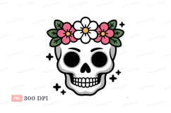 Skull with pink flowers and green leaves image Product Image 1