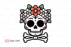 Black skull floral crown crossbones flowers Product Image 1
