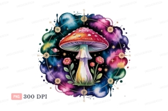 Cosmic mushroom with flowers and compass galaxy space Product Image 1