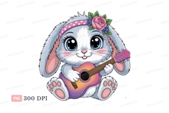 Cute bunny playing guitar with flower headband rabbit Product Image 1