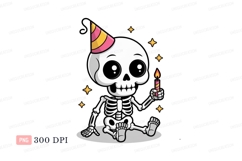 Cute skeleton celebrating birthday with candle party Product Image 1