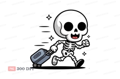 Cartoon skeleton running with suitcase travel Product Image 1