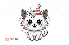 Fluffy white kitten wearing party hat blue eyes Product Image 1