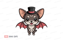 Cute chihuahua bat wearing top hat cartoon Product Image 1