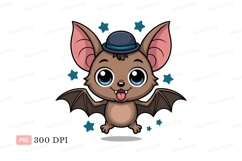 Cute bat wearing hat cartoon animal Product Image 1