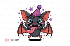 Happy bat wearing party hat cartoon cute Product Image 1