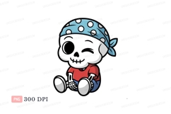 Winking skeleton pirate with bandana keywords Product Image 1
