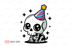 Cute skeleton wearing party hat cartoon Product Image 1