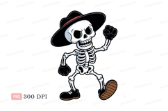 Dancing skeleton wearing hat black white Product Image 1
