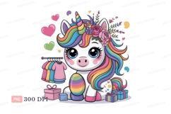 Cute unicorn with rainbow mane and gifts horn flowers Product Image 1