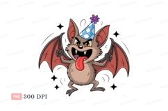Grinning bat wearing party hat cartoon halloween Product Image 1