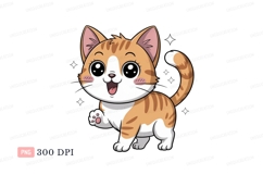 Orange tabby cat waving hello white cute Product Image 1