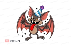 Bat wearing party hat with tongue out cartoon Product Image 1