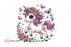 Unicorn surrounded by flowers and butterflies horse Product Image 1