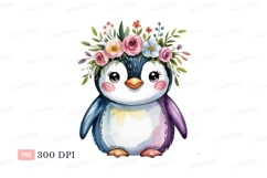 Cute penguin wearing floral crown bird animal Product Image 1