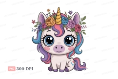 Cute unicorn with floral crown fantasy animal Product Image 1