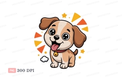 Happy puppy with bell and stars cartoon cute Product Image 1