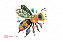Floral decorated bee with crystals wings colorful Product Image 1