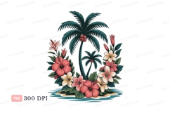 Tropical palms and vibrant flowers tree hibiscus Product Image 1